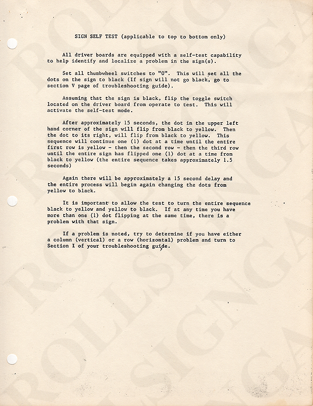 Vultron Troubleshooting Guide: Sign Self Test - Top to Bottom Signs Only. (Click / tap the X to close.)