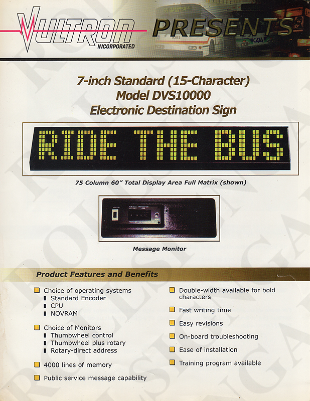 Vultron DVS10000 "TransDOT" 7x75 Full Matrix Signs brochure - Front. (Click / tap the X to close.)